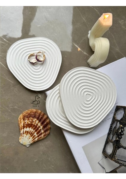 Oval Çizgisel Taş Tozu Dekoratif Obje/bardak Altlığı