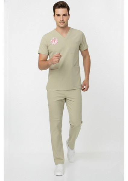 Unisex Bej Moth Teknisyen Tekniker Tıbbı Sekreter Scrubs Üniforma Takım (Sağlık Bak.yeni Yön.uygun) modelleri