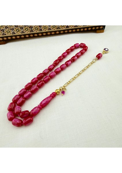 Neon Pembe Simli Sıkma Kehribar Altın Yaldız Püskül Dizaynlı Koleksiyonluk Tespih fiyatları