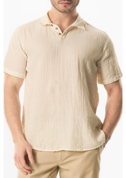 Kısa Kol Polo Yaka Müslin Yazlık Tshirt Bej Bej modelleri