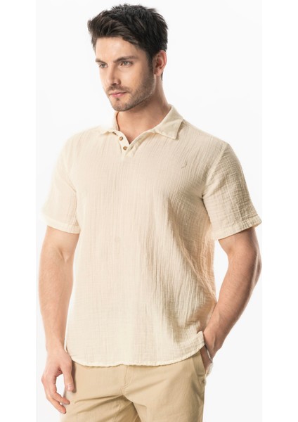 Kısa Kol Polo Yaka Müslin Yazlık Tshirt Bej Bej fırsatları