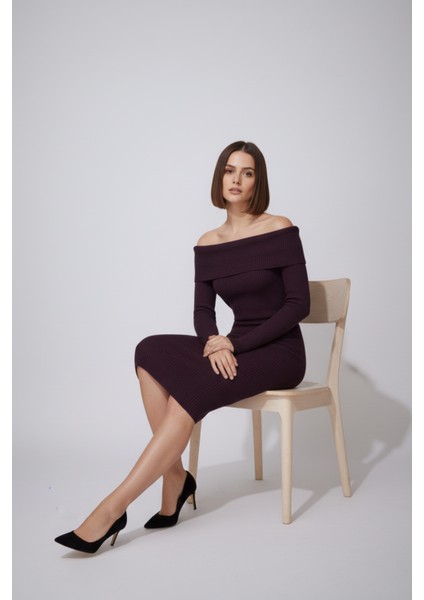 Kadın Mor Dizüstü Madonna Yaka Elbise fiyatları