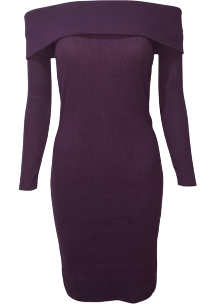 Kadın Mor Dizüstü Madonna Yaka Elbise modelleri