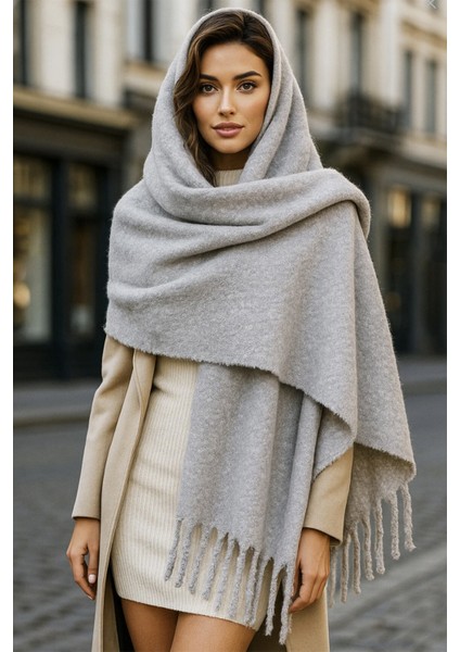 Püsküllü Buklet Atkı Şal 45X210 cm 1257 Gri fiyatları