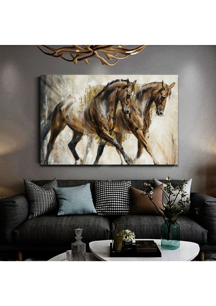 Soyut At Tablosu Yağlı Boya Görünümlü Dekoratif Kanvas Tablo