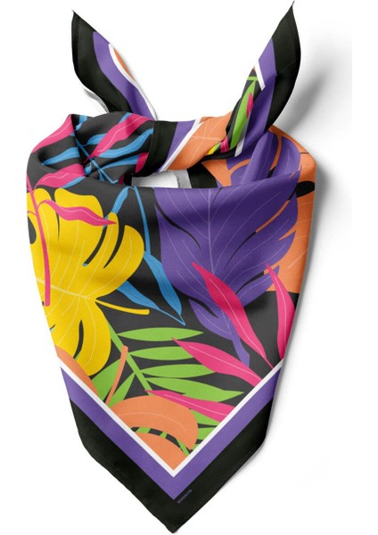 C78 Kadın Mavi Yaprak Desenli 50X50 Bandana Hyl DG01692-22