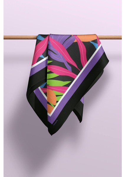 C78 Kadın Mavi Yaprak Desenli 50X50 Bandana Hyl DG01692-22