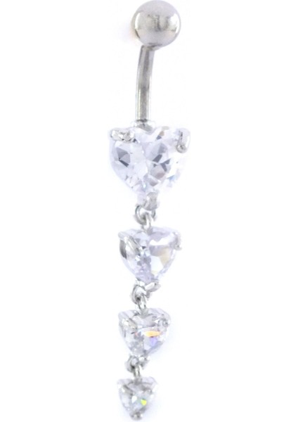 316L Çelik 4 Sıra Kalp Model Zirkon Taşlı Piercing PRC-219