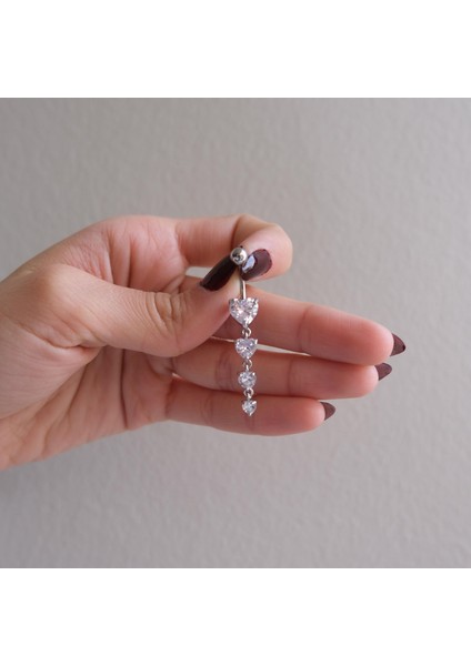 316L Çelik 4 Sıra Kalp Model Zirkon Taşlı Piercing PRC-219 fiyatları