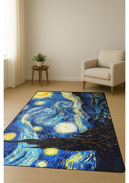 Yıldızlı Gece Dijital Baskı Kaymaz Taban Halı H0295 fiyatları