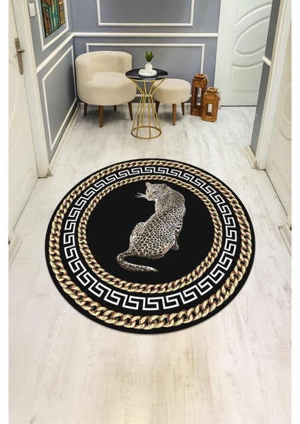 Leopar Modern Desenli Yuvarlak Dijital Baskı Kaymaz Tabanlı Halı H0334