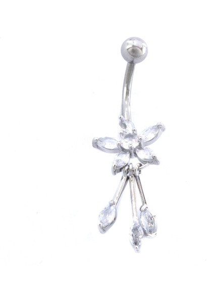 316L Çelik Büyük Çiçek Model Zirkon Taşlı Piercing PRC-218