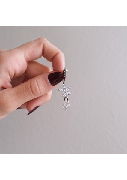 316L Çelik Büyük Çiçek Model Zirkon Taşlı Piercing PRC-218 fiyatları