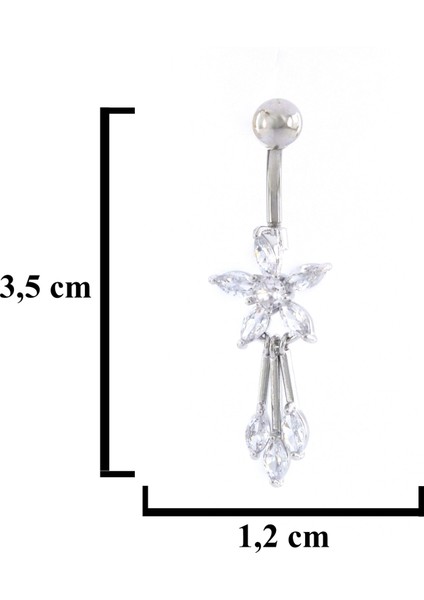 316L Çelik Büyük Çiçek Model Zirkon Taşlı Piercing PRC-218 modelleri