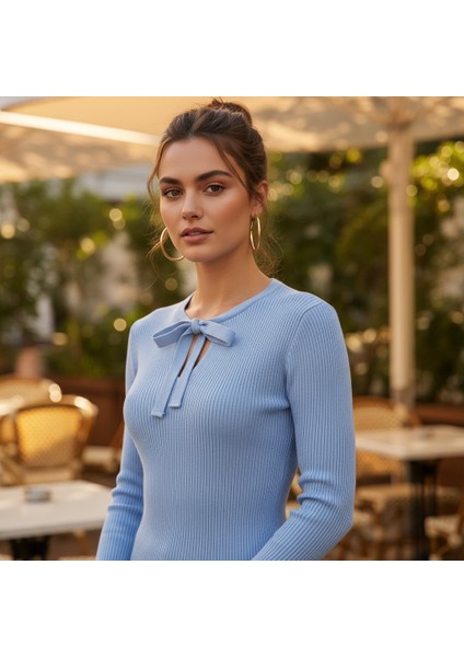 Kadın Triko Fiyonk Yaka Basic Body