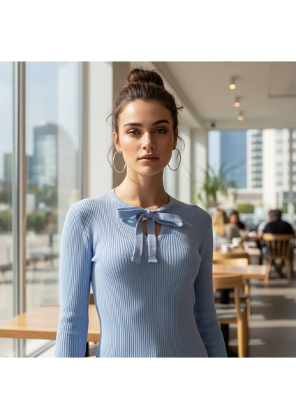 Kadın Triko Fiyonk Yaka Basic Body indirimleri