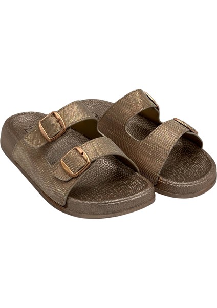 Kadın Anatomik Esnek Rahat Simli Baskılı Iki Tokalı Kadın Terlik