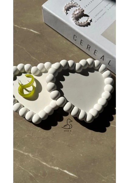 Baloncuklu Kalp Şeklinde Taş Tozu Dekoratif Takı Tabağı 2'li