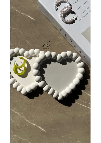 Baloncuklu Kalp Şeklinde Taş Tozu Dekoratif Takı Tabağı 2'li modelleri