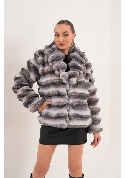 Şal Yaka Desenli Çinçila Ceket