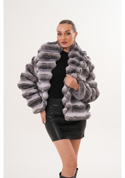 Şal Yaka Desenli Çinçila Ceket modelleri