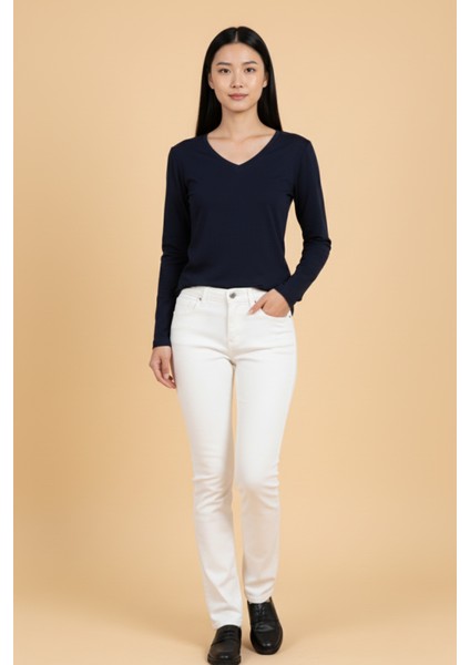 Kadın V Yaka Lacivert Viskon Bluz fiyatları