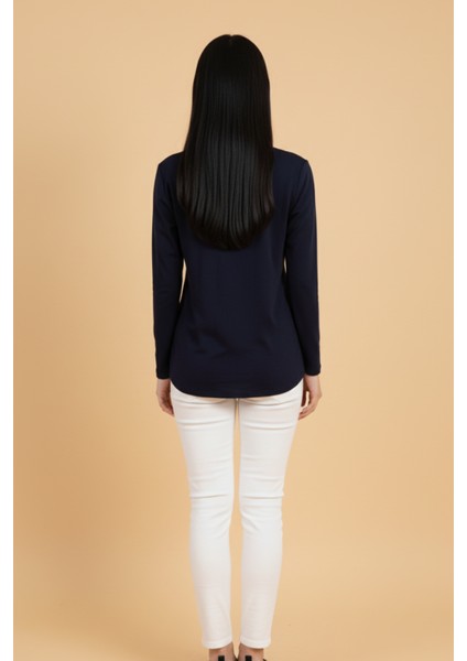 Kadın V Yaka Lacivert Viskon Bluz fırsatları