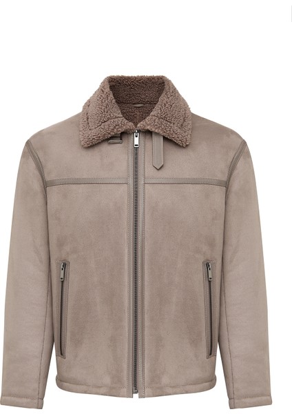 Lozan Erkek Bej Kürk Yaka Teddy Deri Mont 25WGP6594FF