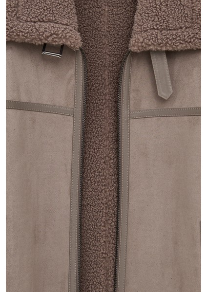 Lozan Erkek Bej Kürk Yaka Teddy Deri Mont 25WGP6594FF
