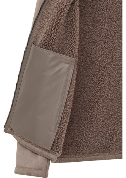 Lozan Erkek Bej Kürk Yaka Teddy Deri Mont 25WGP6594FF