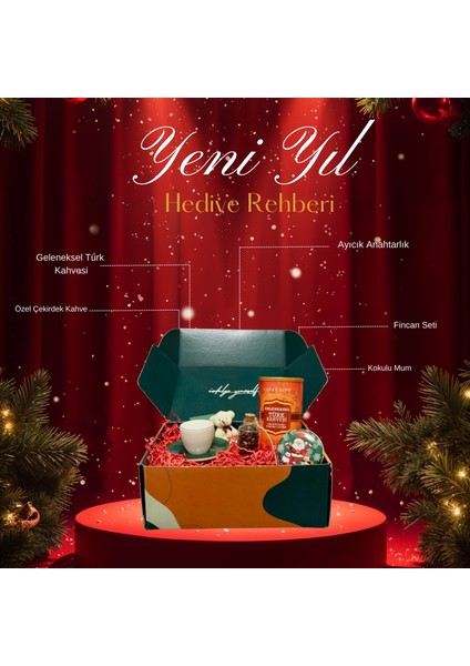 Fm Kahve Yılbaşı Hediye Kutusu – Türk Kahvesi, French Press, Mum, Anahtarlık, Madlen Çikolata, Kahve Çekirdeği