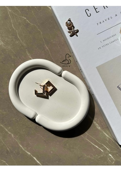 Bulut Görünümlü Taş Tozu Oval Dekoratif Tabak