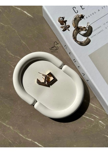 Bulut Görünümlü Taş Tozu Oval Dekoratif Tabak fırsatları