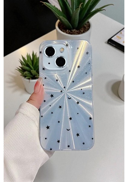 Apple iPhone 15 Uyumlu – Mavi Yıldız Patlaması Desenli Parlak Şeffaf Silikon Kılıf modelleri