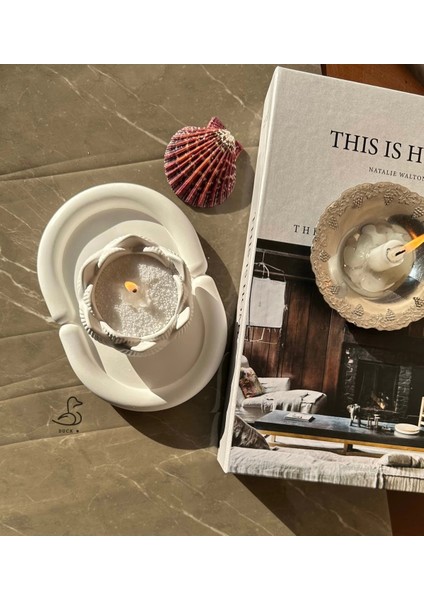 Bulut Oval Dekoratif Tabak ve Lotus Çiçek Inci Toz Mum Set