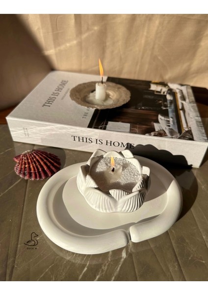 Bulut Oval Dekoratif Tabak ve Lotus Çiçek Inci Toz Mum Set fiyatları