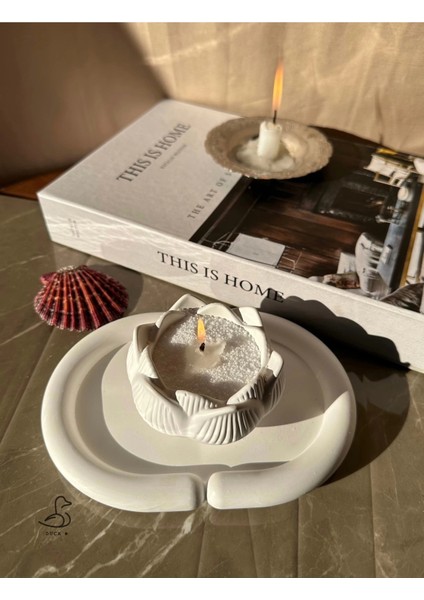 Bulut Oval Dekoratif Tabak ve Lotus Çiçek Inci Toz Mum Set modelleri