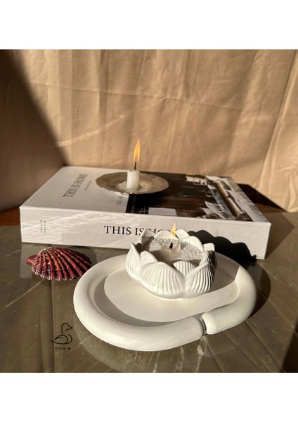 Bulut Oval Dekoratif Tabak ve Lotus Çiçek Inci Toz Mum Set fırsatları