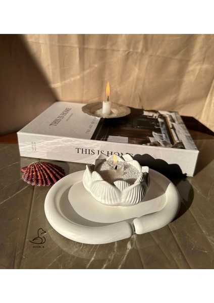 Bulut Oval Dekoratif Tabak ve Lotus Çiçek Inci Toz Mum Set indirimleri