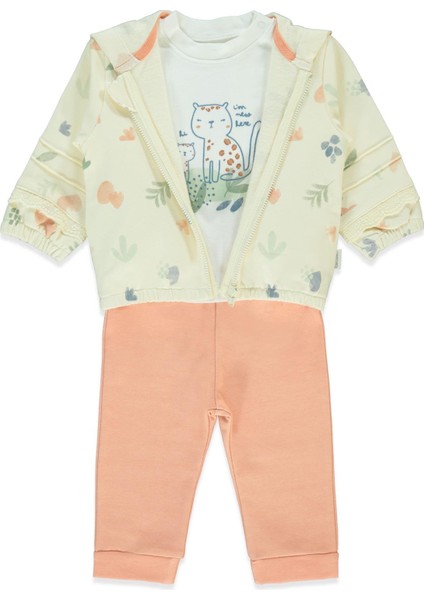 Iki Ip Kapşonlu Hırka 3lü Takım (Cat Lover) Somon