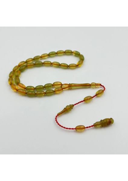 Sarı Yeşil Hareli Bilek Boy Sıkma Kehribar Tespih – Bülbül Atölye Usta Işçiliği