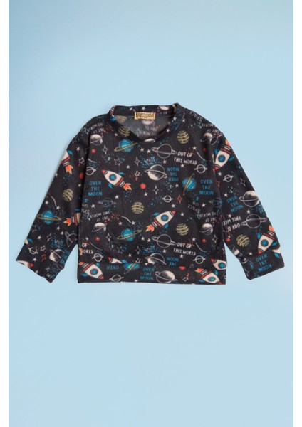 Roket Desenli Bisiklet Yaka Polar Unisex Çocuk Pijama Takımı fırsatları