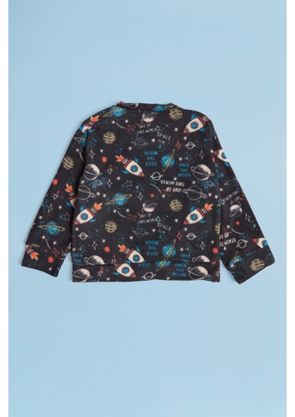 Roket Desenli Bisiklet Yaka Polar Unisex Çocuk Pijama Takımı indirimleri