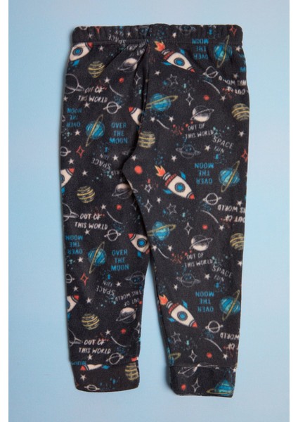 Roket Desenli Bisiklet Yaka Polar Unisex Çocuk Pijama Takımı