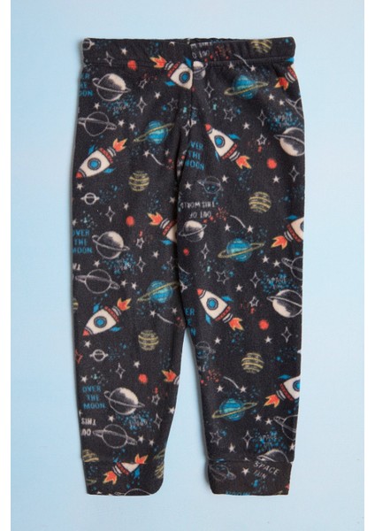 Roket Desenli Bisiklet Yaka Polar Unisex Çocuk Pijama Takımı