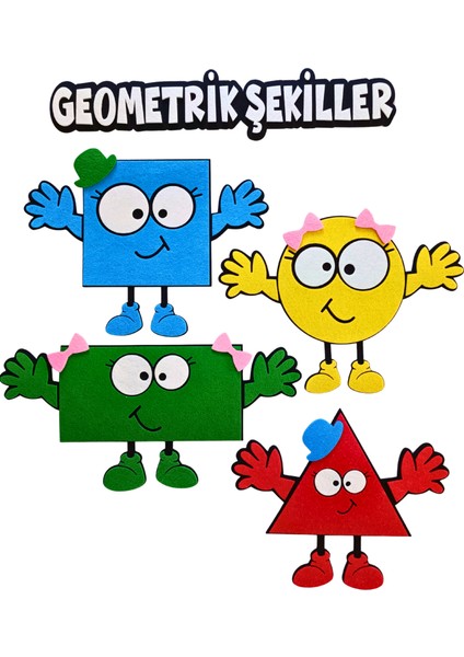 Keçe Geometrik Şekiller 4 Renk ve Ifadeli