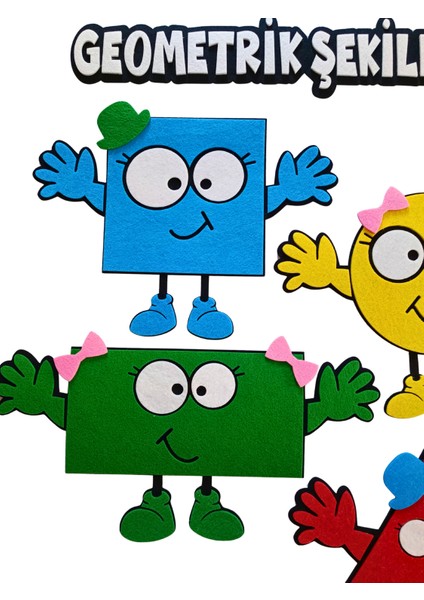 Keçe Geometrik Şekiller 4 Renk ve Ifadeli fiyatları