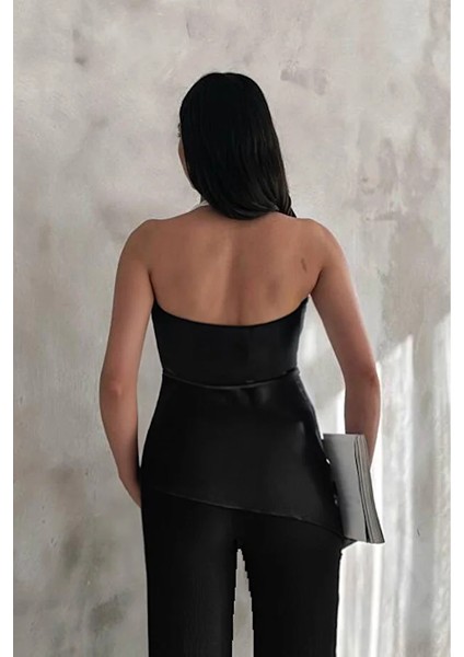 Kadın Siyah Degaje Yaka Bluz ve Pantolon Ikili Takım fırsatları