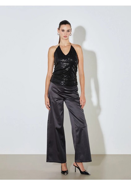 Soulife Siyah Halter Yaka Pul Payetli Bluz fiyatları