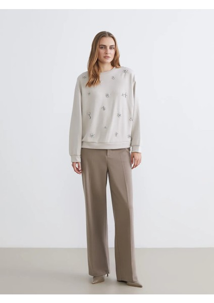 Lcwaıkıkı Basic Gri Bisiklet Yaka Oversize Taşlı Bluz fiyatları